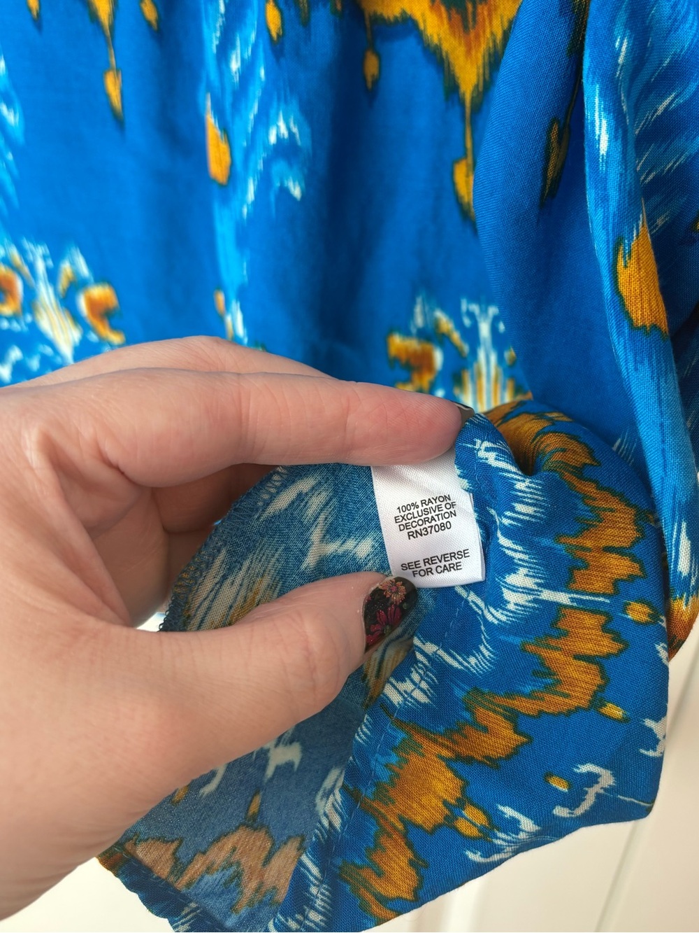 Cato Blue and Mustard Short Sleeve Blouse - Picture 10 of 11